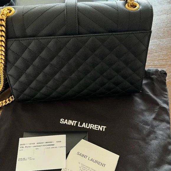 Saint Laurent Quilted Black Shoulder Bag with Gold Accents - Picture 3 of 7